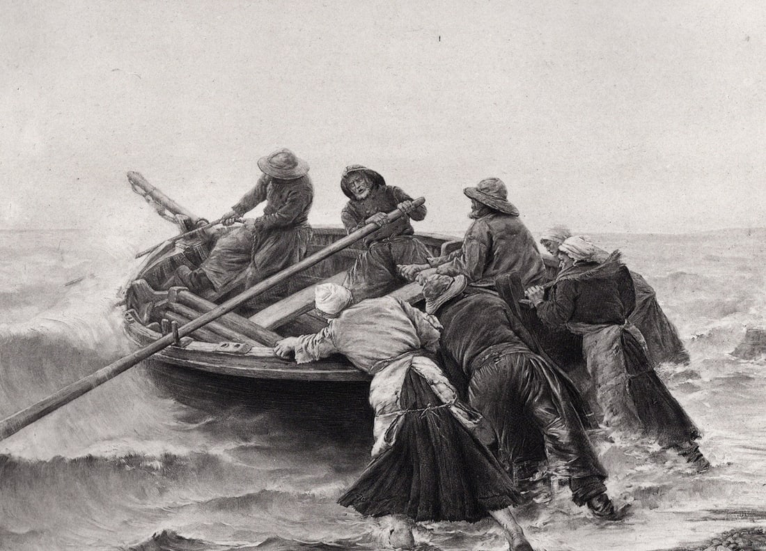 Georges Haquette 1800s Antique Print Going Fishing SIGNED Framed (1 of 2)