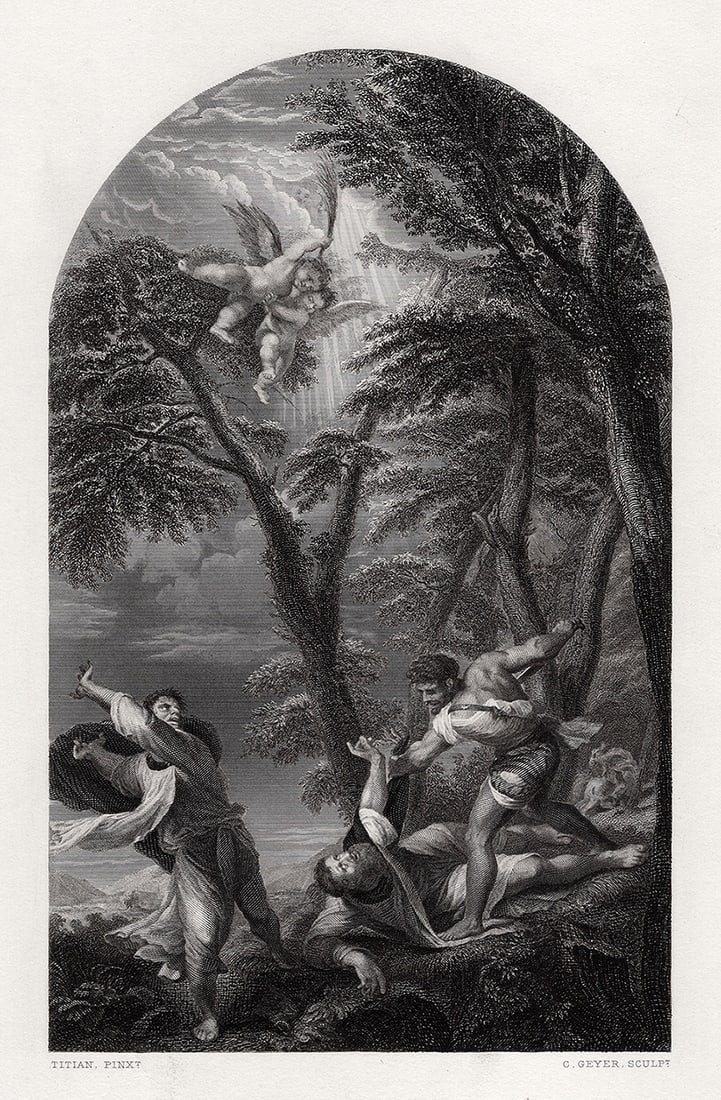 1800s TITIAN Engraving The Martyr Saint Peter FRAMED SIGNED (1 of 3)