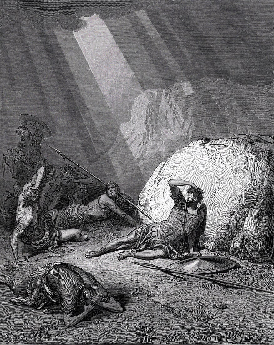 Gustave Dore 1800s Wood Engraving The Conversion of Saint Paul Signed Framed: Gustave Dore (Paul Gustave Louis Christophe Dore )(French, 1832-1883). The Conversion of Saint Paul. Antique Wood Engraving on wove paper after the original drawing by master engraver Ad Ligny (French