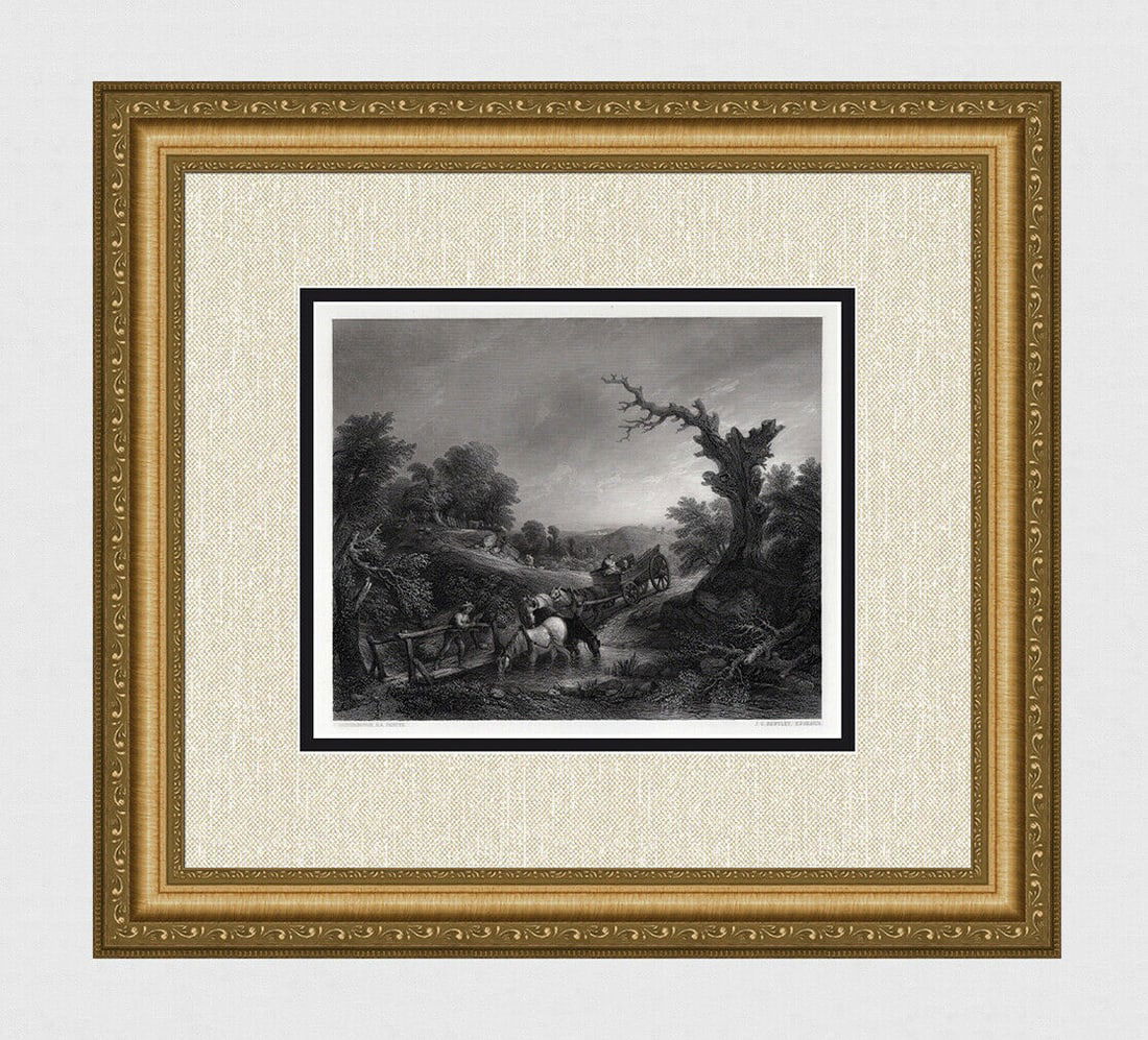 Thomas Gainsborough Engraving Sunset, Wooded Landscape Framed Signed (1 of 4)