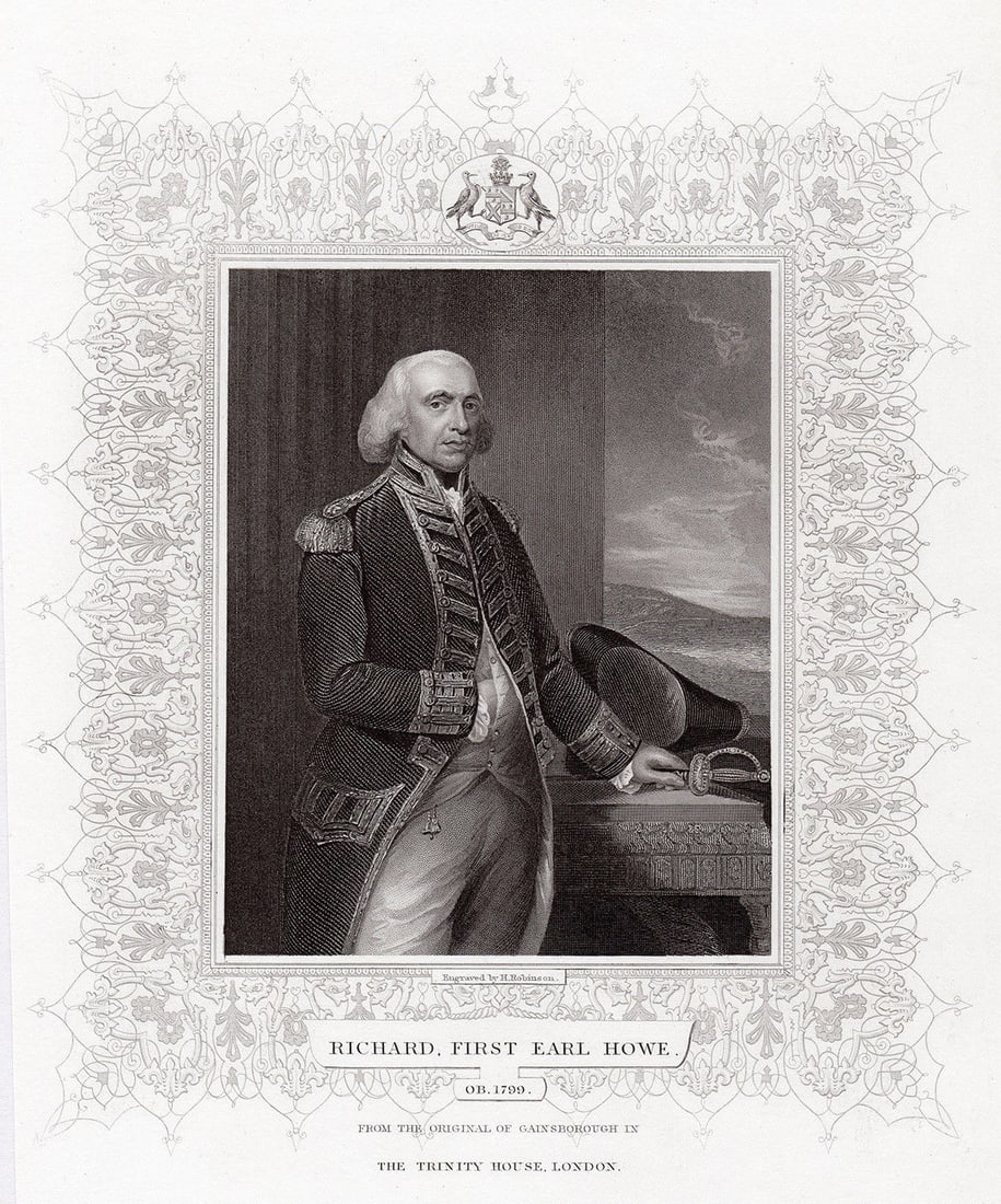 Gainsborough Dupont c. 1855 engraving Richard, First Earl Howe signed (1 of 3)