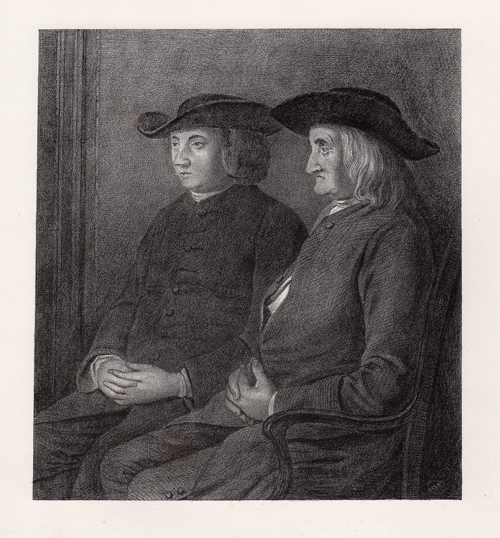 Benjamin West The Father and Brother of Benjamin West 1873 lithograph: Benjamin West. "The Father and Brother of Benjamin West". Stone lithograph after the original by Edward H. Mitchell. 1873. Excellent. Image size 6 7/8 x 7 5/8 inches. Approximately 14 x 16 inches. Thi