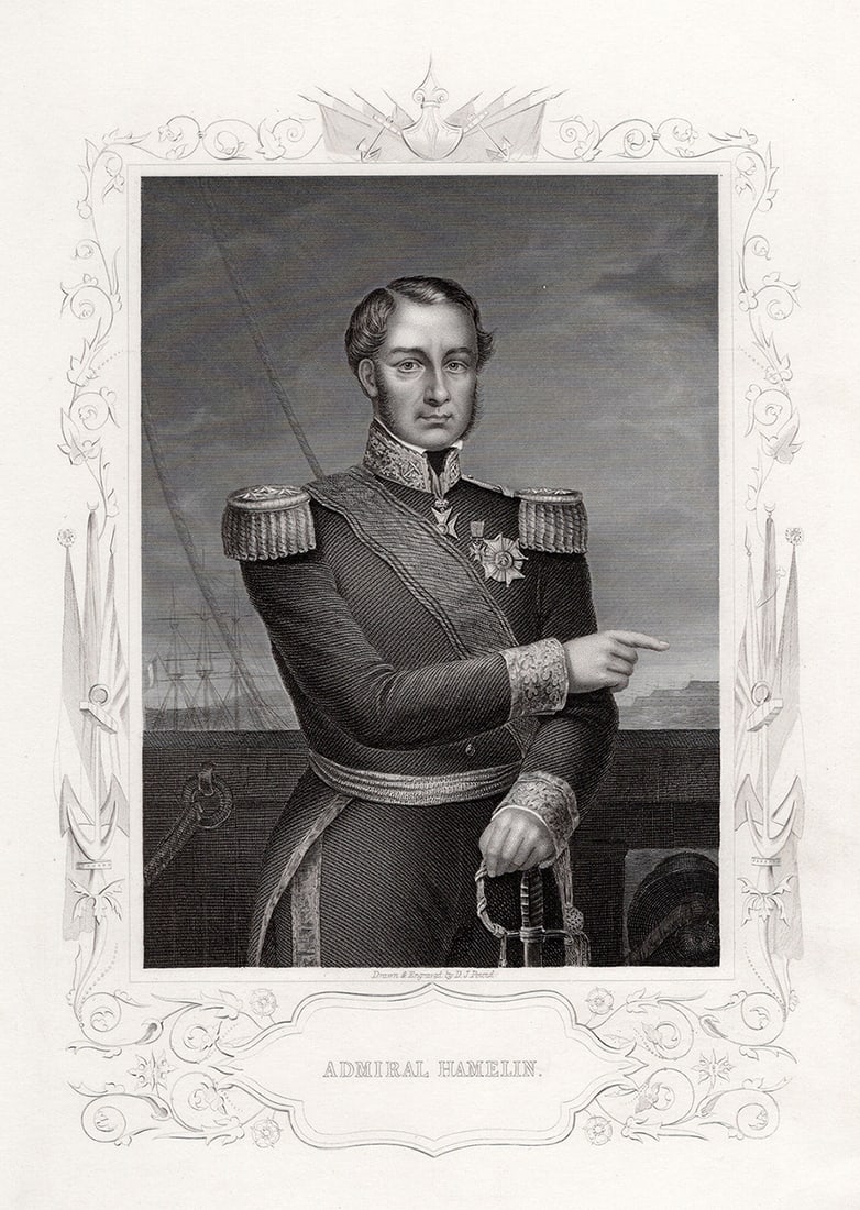 Daniel John POUND 1800s Original Engraving Admiral Hamelin SIGNED FRAMED (1 of 3)