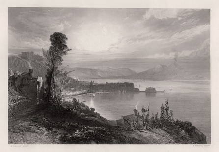 WILLIAM CALLOW 1800s Engraving The Bay of Naples, Italy SIGNED Framed: William Callow (British, 1812-1908). The Bay of Naples, Early Morning. Antique engraving on wove paper after the original by master engraver Robert William Wallis (British, 1794-1878). Year: 1856. Sig