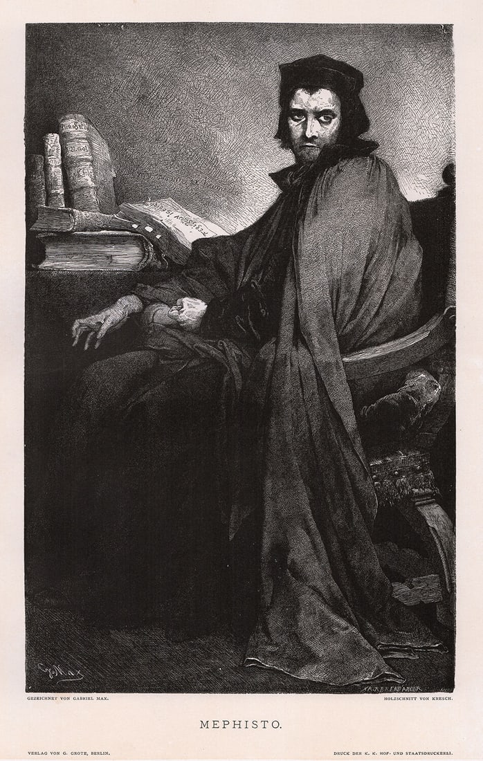 Gabriel Max Mephisto (Mephistopheles in Faust's Clothing) 1887 woodcut (1 of 2)