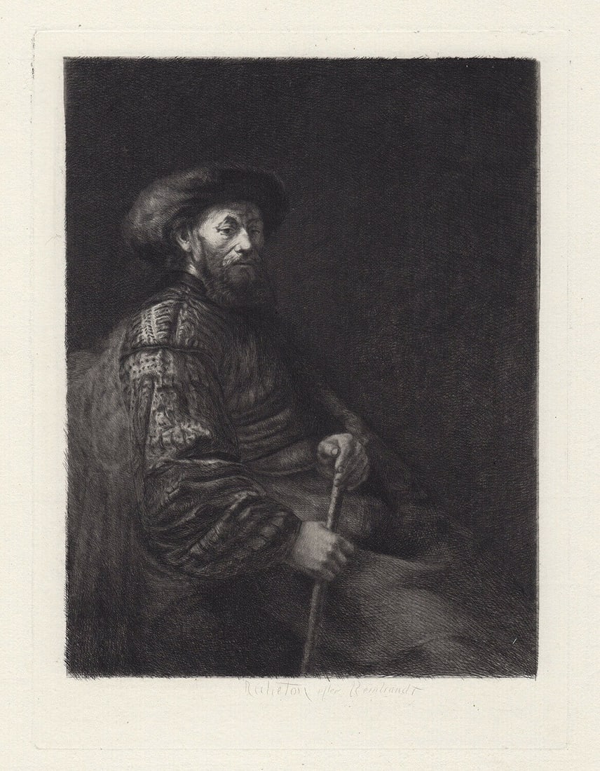 1800s REMBRANDT Antique Etching "Portrait of a Jew Merchant" Framed Signed (1 of 3)