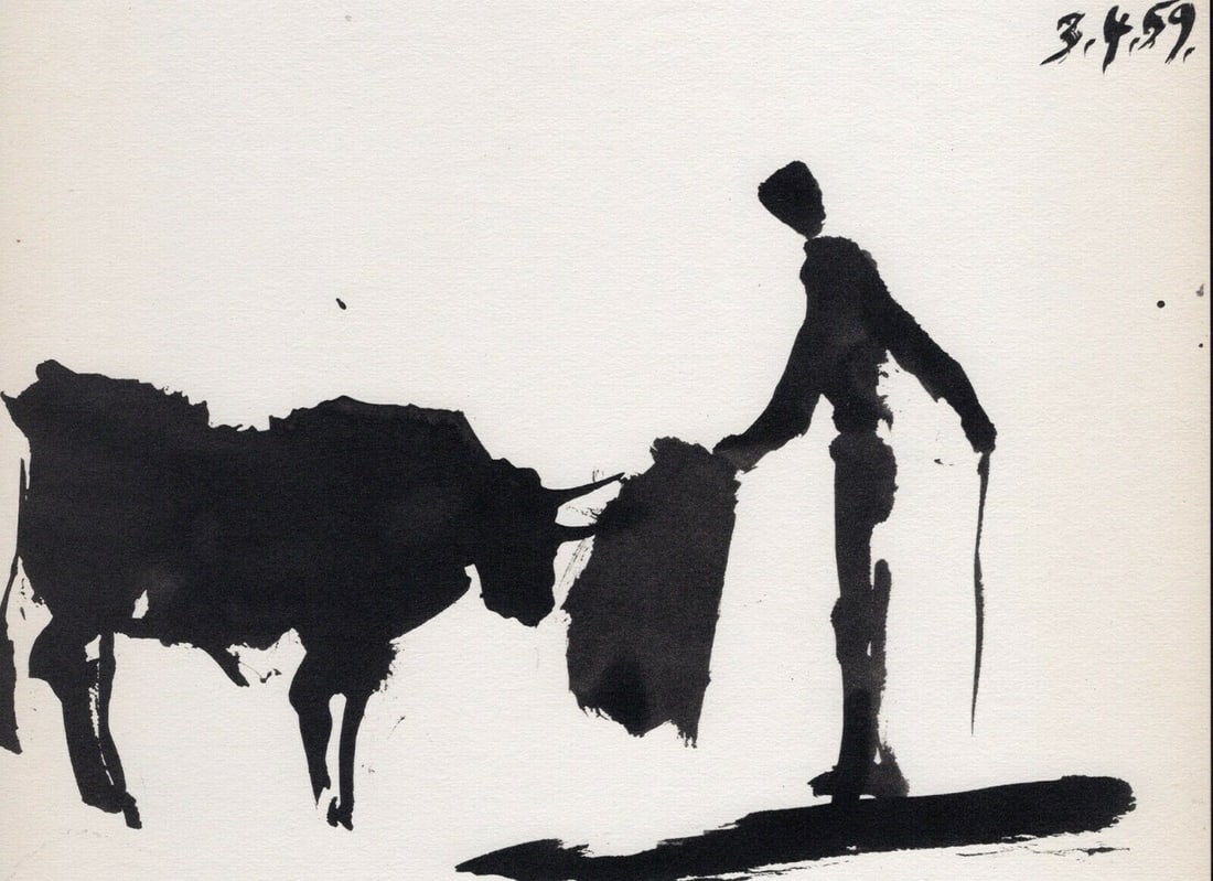 PABLO PICASSO 1961 Vintage Lithograph Bullfight Scene FRAMED (1 of 2)