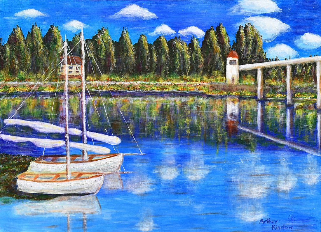 Arthur Kinslow Original Painting The Aquaduct 30 x 40: Arthur Kinslow ( American, 1955 - ) The Aqueduct. Original Acrylic on Canvas.Signed by the artist lower right. Canvas Size 30 x 40 inches. Arthur Kinslow has been involved in art his entire life and b