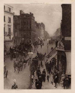 Edward John GREGORY Detailed Antique Print Picadilly, London SIGNED FRAMED: Edward John Gregory (British 1850-1909). Piccadilly. Antique heliogravure on wove paper after the original oil on canvas by a Master Engraver. Year: 1905. Signed in the plate, lower left. Image size 6