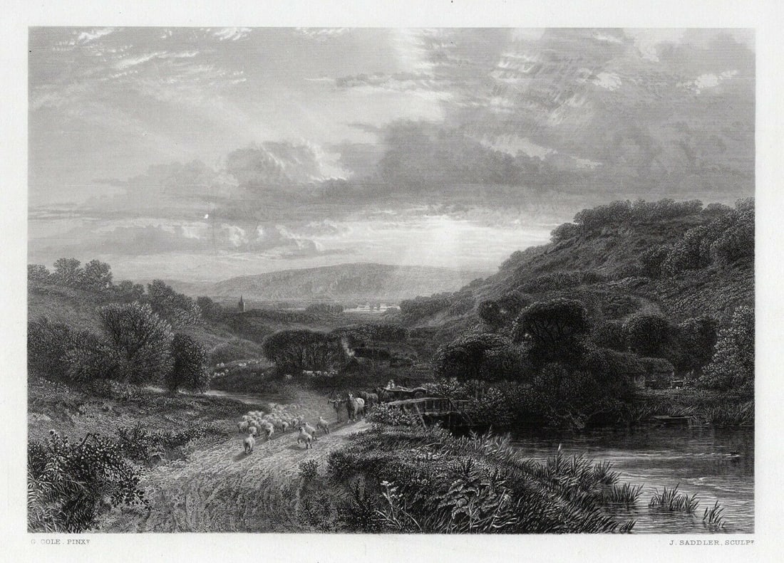 1800s George Vicat COLE Antique Engraving Sunset Sussex Signed FRAMED COA (1 of 3)