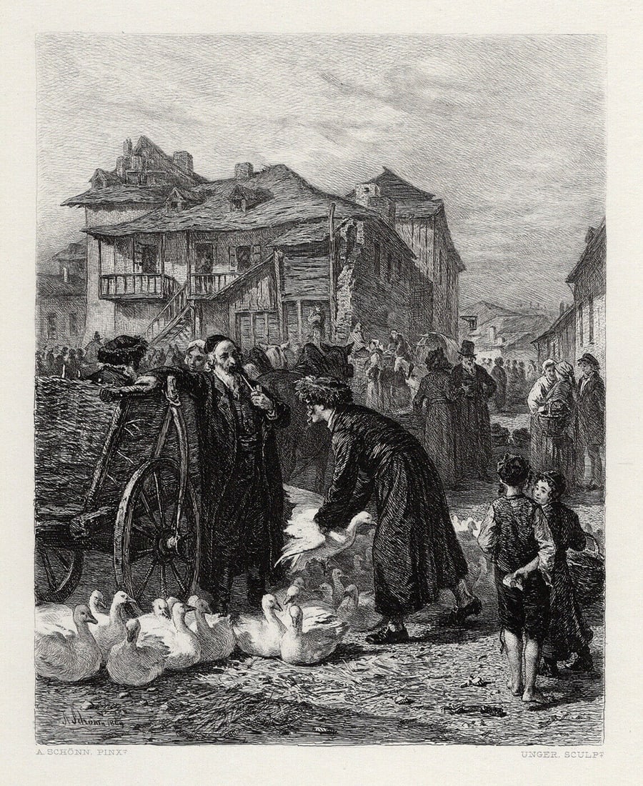 Alois Schonn 1800s Etching The Goose Market, Cracow SIGNED Framed COA: Alois Schönn (1826 - 1897). The Goose Market, Cracow. Antique etching on wove paper after original by master engraver William Unger (German, 1837-1932). Signed in the plate, bottom left. Image Size 6