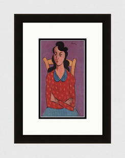 1942 LEON GISCHIA Color Lithograph Girl Seated, Arms Crossed Framed Signed COA: Leon Gischia (France, 1903-1991). La Jeune Fille aux Bras Croises (The Girl with Crossed Arms). Vintage offset lithograph after the original painting. Year: 1943. Signed in the plate, upper right. Pri