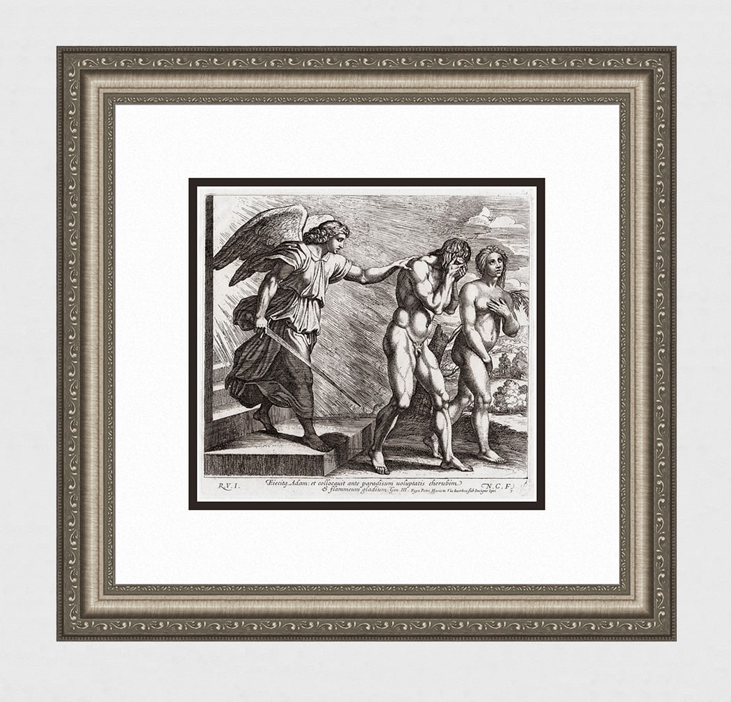 Raphael 1649 Engraving Vatican Adam and Eve Cast from Garden of Eden (1 of 4)