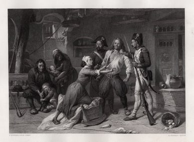 Frederick GOODALL SIGNED Engraving The Arrested Peasant Royalist FRAMED