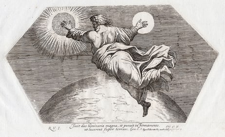 Raphael 1649 Engraving Vatican God Created the sun and the Moon