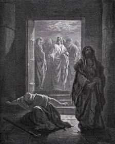 1800s Gustave Dore Biblical Woodcut The Pharisee and the Publican Signed Framed