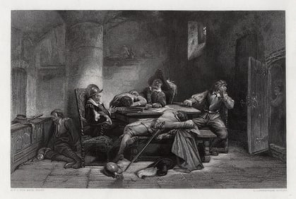 SIGNED 1800s Cecil Gordon Lawson Engraving The Hop Gatherer FRAMED