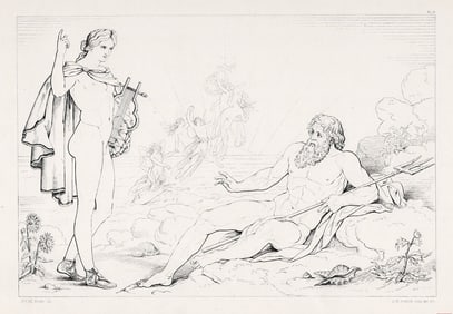 FRAMED Joseph Noel PATON Engraving Ocean & Apollo SIGNED