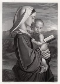 1800s WILLIAM DYCE SIGNED Engraving THE VIRGIN MOTHER Framed