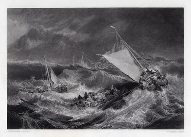 FRAMED 1800s WILLIAM TURNER The Shipwreck Engraving SIGNED