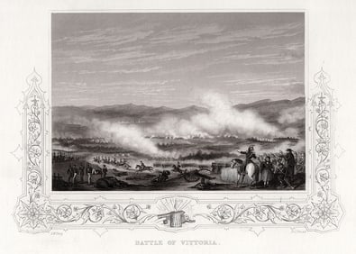 Framed 1800s GEORGE W. TERRY Engraving At the Battle of Vitoria SIGNED