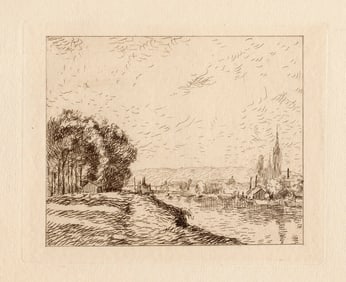 1892 Camille Pissarro 1892 Etching "Vue de Rouen"