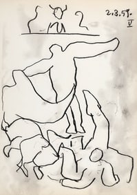 PABLO PICASSO 1961 Vintage Lithograph Bullfighter & Rodeo Clown FRAMED