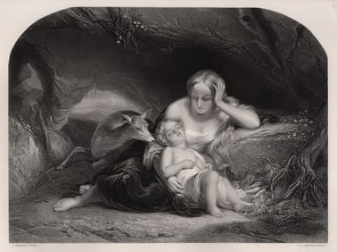 Gustave WAPPERS 1800s Engraving HEROINE GENEIEVE Framed SIGNED