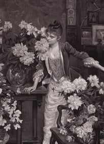 Albert Louis Aublet 1800s Antique Print Mistress Smelling Flowers Framed