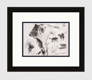 Pablo Picasso 1961 Vintage Lithograph Estudio de Toros FRAMED