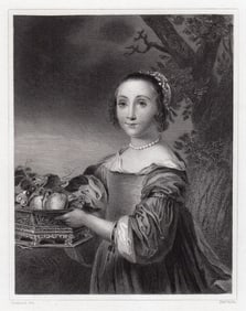 Ferdinand Bol Dutch Lady (Petronella Elias (1648-1667) with a Basket of Fruit) engraving signed