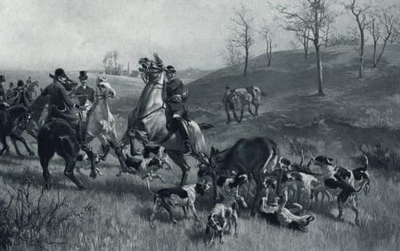 1800s Georges Busson Antique Print Hunting Day Signed Framed