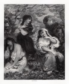 1800s Nacisse-Virgile Diaz Lithograph CRAZY LOVERS Framed