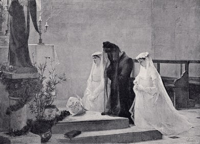 Ernest Emile Lemenorel 1800s Antique Print The Widow's Prayer SIGNED Framed