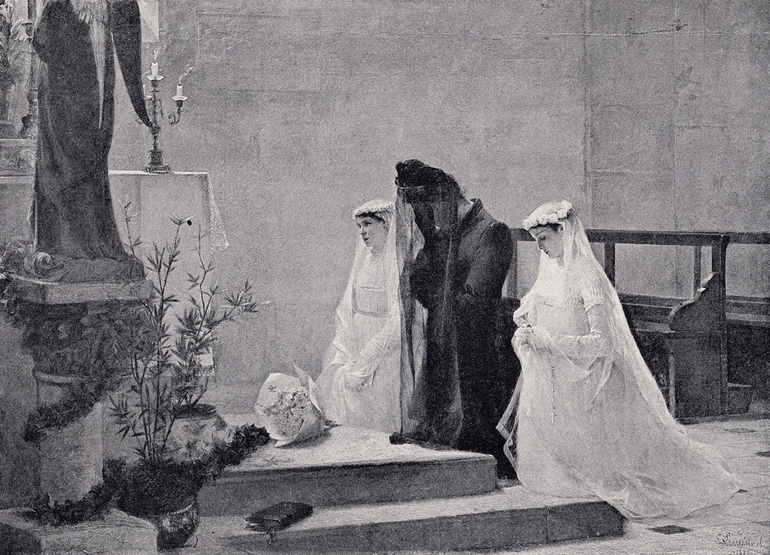 Ernest Emile Lemenorel 1800s Antique Print The Widow's Prayer SIGNED Framed (1 of 2)