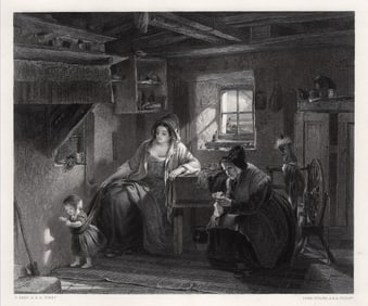 1800s THOMAS FAED Antique Engraving The Peasant's Cottage Framed SIGNED