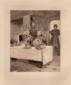 Limited Edition EDMOND MALASSIS Engraving Serving Dinner SIGNED FRAMED