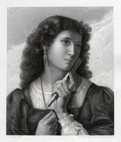 Francois-Alfred Delobbe 1800s Antique Engraving A Reverie Framed Signed COA