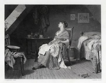 Edward Radford 1800s Engraving Weary! Signed Framed COA