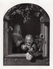 1800s FRANS VAN MIERIS Engraving BLOWING BUBBLES Framed SIGNED