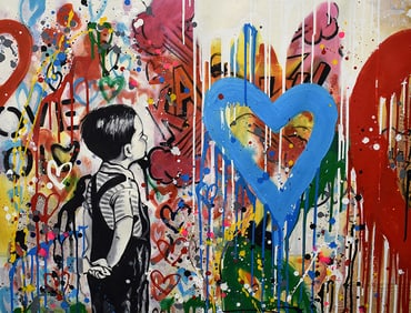 Sintek Pop Art Painting Mixed Media Charlie Chaplin Heart 40 x 60 inches