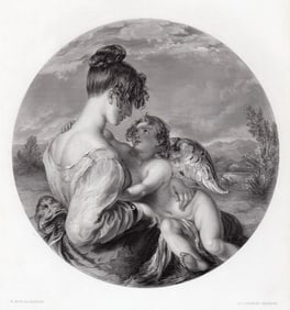 1852 William Etty The Dangerous Playmate engraving signed