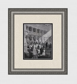 1800s GUSTAVE DORE Religious Wood Engraving Ezra Teaches the People Framed SIGNED