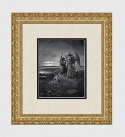 SIGNED 1800s Gustave DORE'S BIBLE Woodcut JACOB WRESTLES WITH GOD Framed