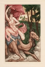 Nicolas Sternberg 1930 Color Engraving "Princess and the Camel" Limited Framed