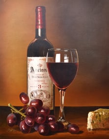 Karen Allen Wine and Fruit Painting 20 x 24