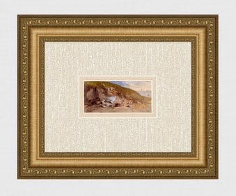 1849 Nicolas Joseph Kellin watercolor By the Seashore Signed