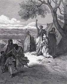 Gustave Dore 1800s Religious Woodcut Noah Curses Ham & Canaan Framed Signed