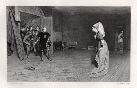 ORCHARDSON 1800s Engraving Auvergne deceiving Lord Talbot SIGNED FRAMED