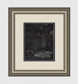 GUSTAVE DORE 1800s Divine Comedy Wood Engraving "Forgers Punishment" Framed Signed COA